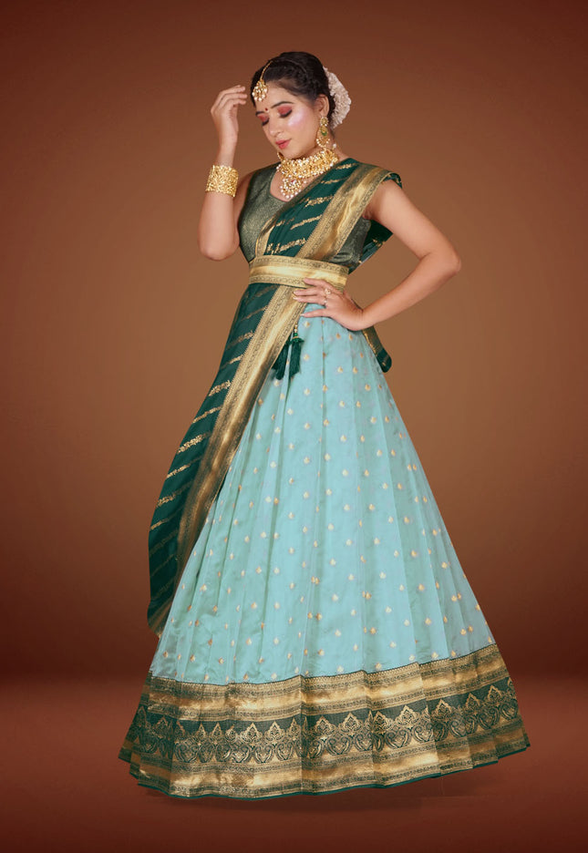 Sky Blue Banarasi Lehenga Choli