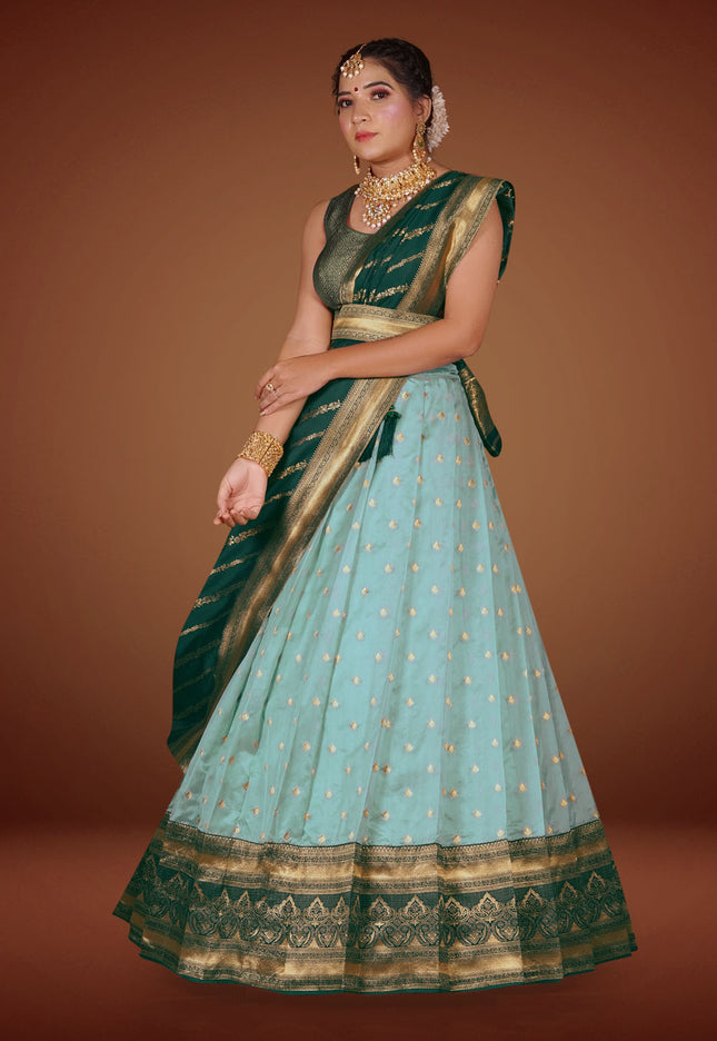 Sky Blue Banarasi Lehenga Choli