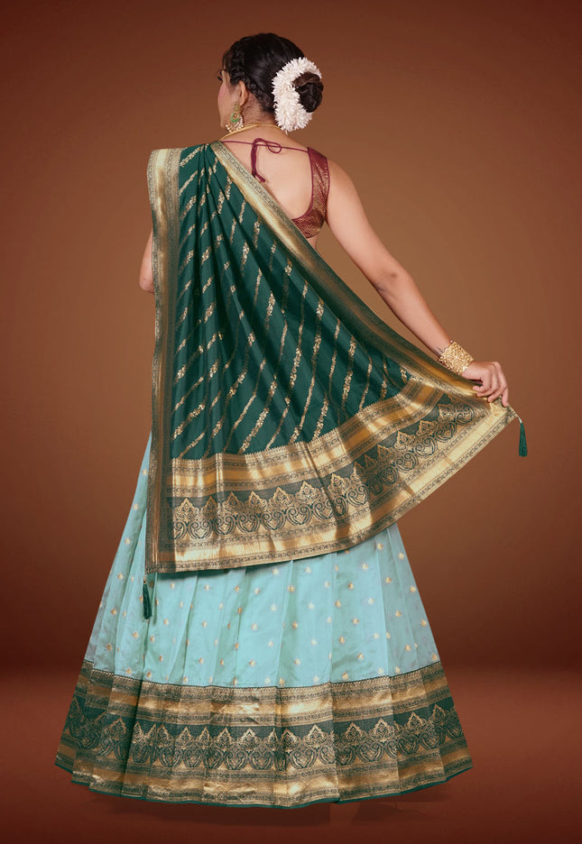 Sky Blue Banarasi Lehenga Choli