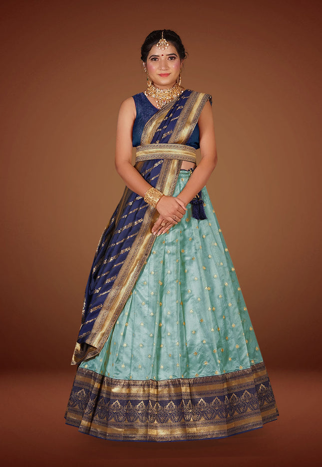 Sky Blue Banarasi Lehenga Choli