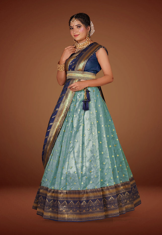 Sky Blue Banarasi Silk Lehenga Choli For Women
