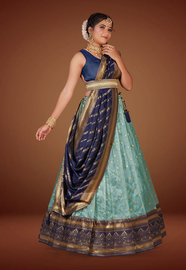 Sky Blue Banarasi Lehenga Choli