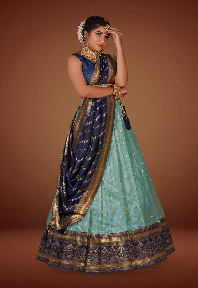 Sky Blue Banarasi Lehenga Choli