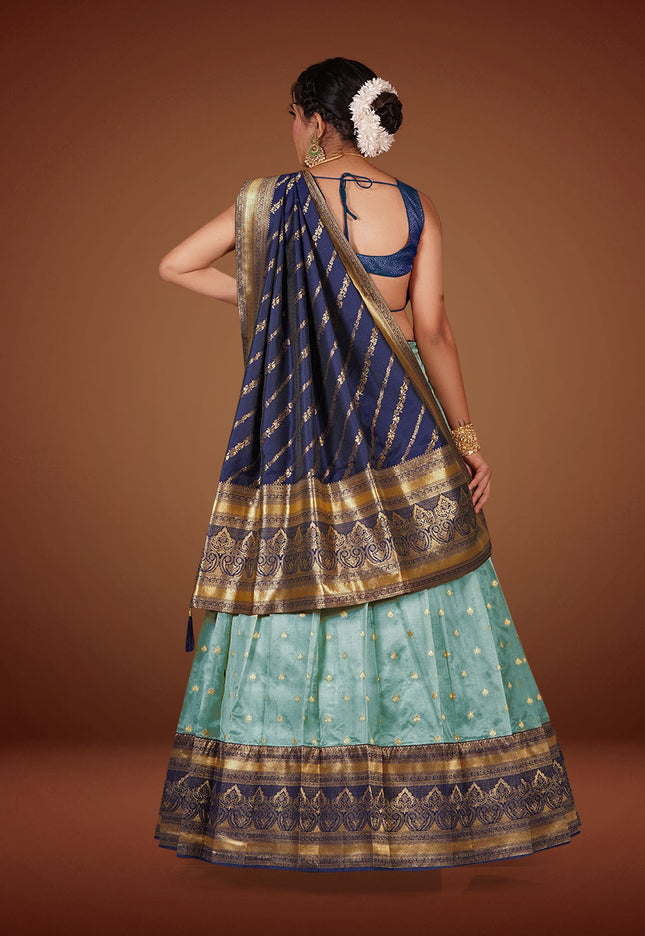 Sky Blue Banarasi Lehenga Choli