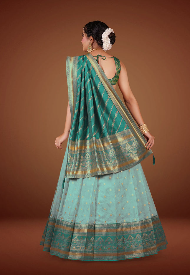 Sky Blue Banarasi Lehenga Choli