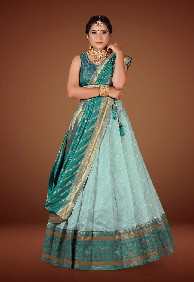 Sky Blue Banarasi Lehenga Choli