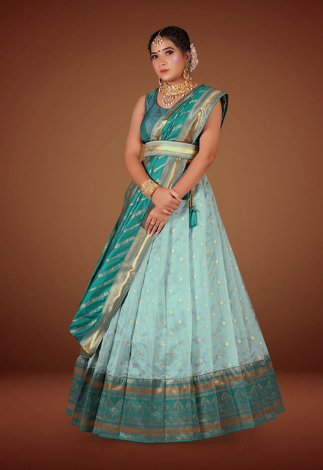 Sky Blue Banarasi Lehenga Choli