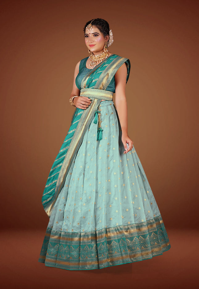 Sky Blue Banarasi Lehenga Choli