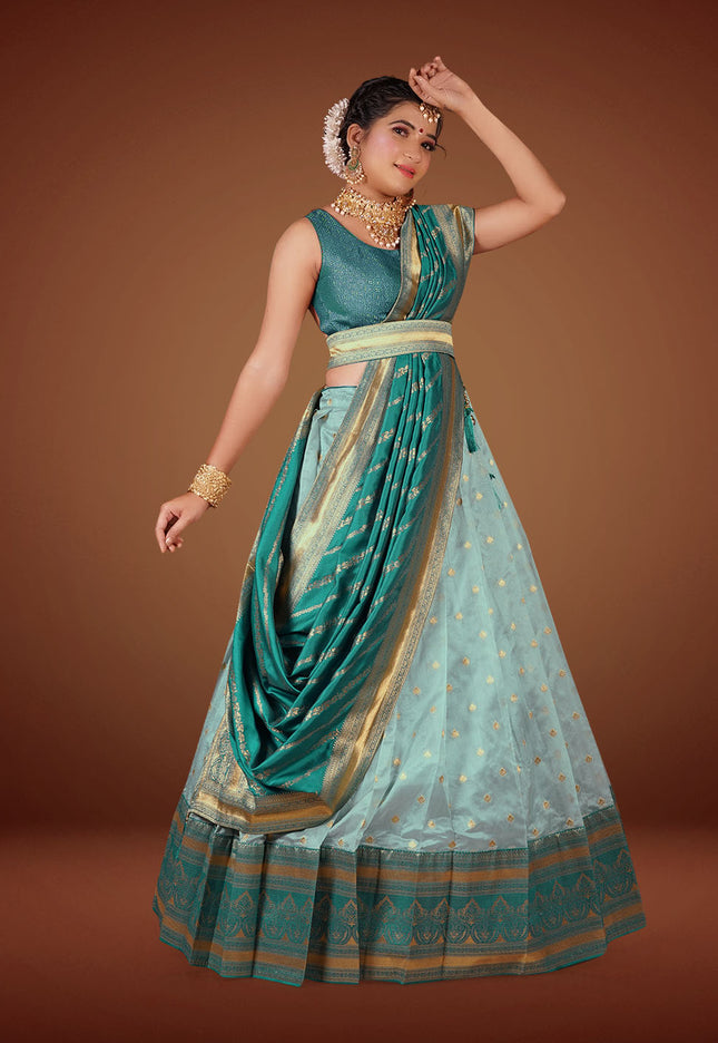 Sky Blue Banarasi Lehenga Choli