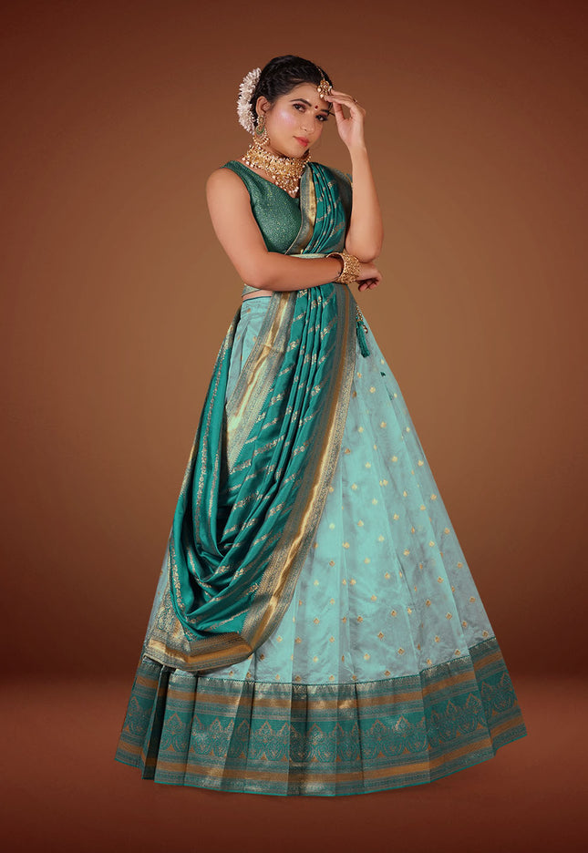 Sky Blue Banarasi Lehenga Choli