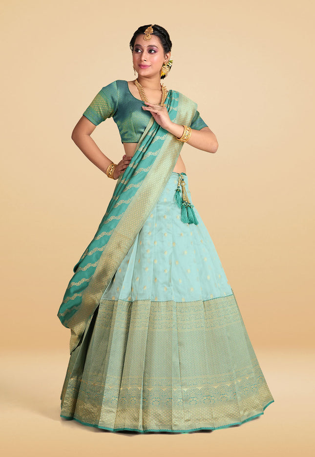 Sky Blue Banarasi Silk Lehenga