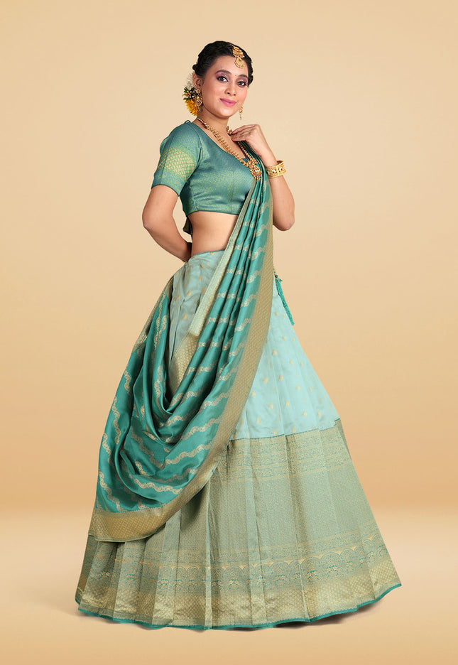 Sky Blue Banarasi Silk Lehenga