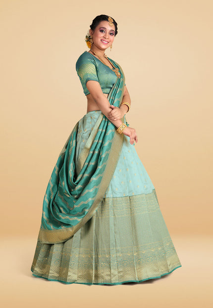 Sky Blue Banarasi Silk Lehenga