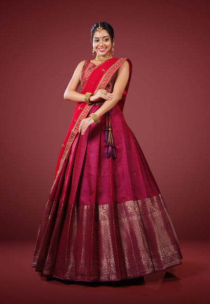 Wine Banarasi Zari Work Lehenga