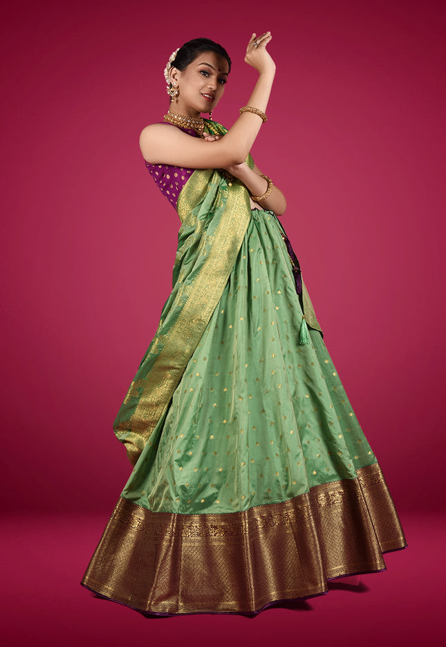Light Green Banarasi Silk Lehenga