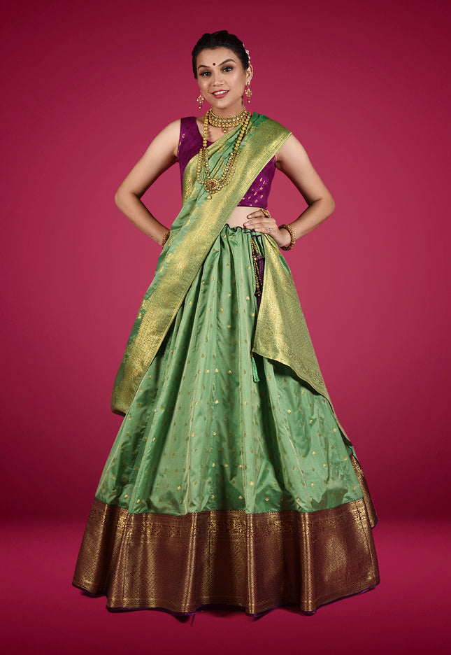 Light Green Banarasi Silk Lehenga