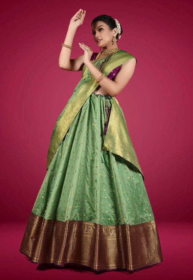 Light Green Banarasi Silk Lehenga