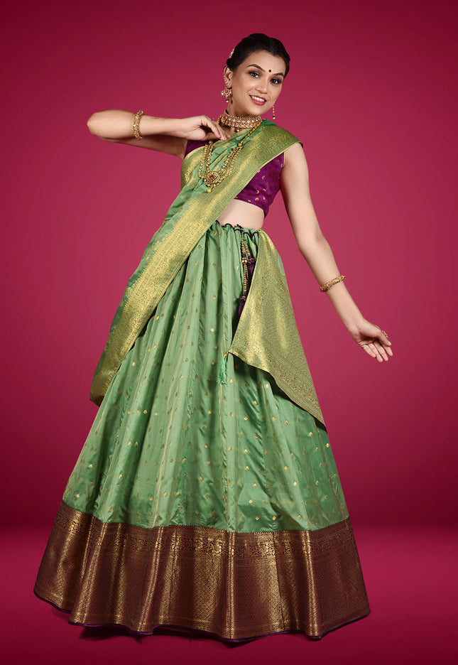 Light Green Banarasi Silk Lehenga