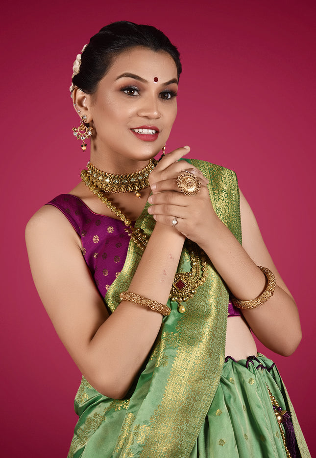 Light Green Banarasi Silk Lehenga