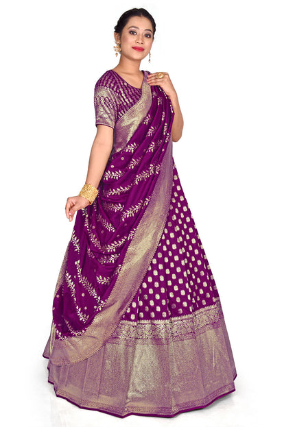 Purple Banarasi Silk Lehenga
