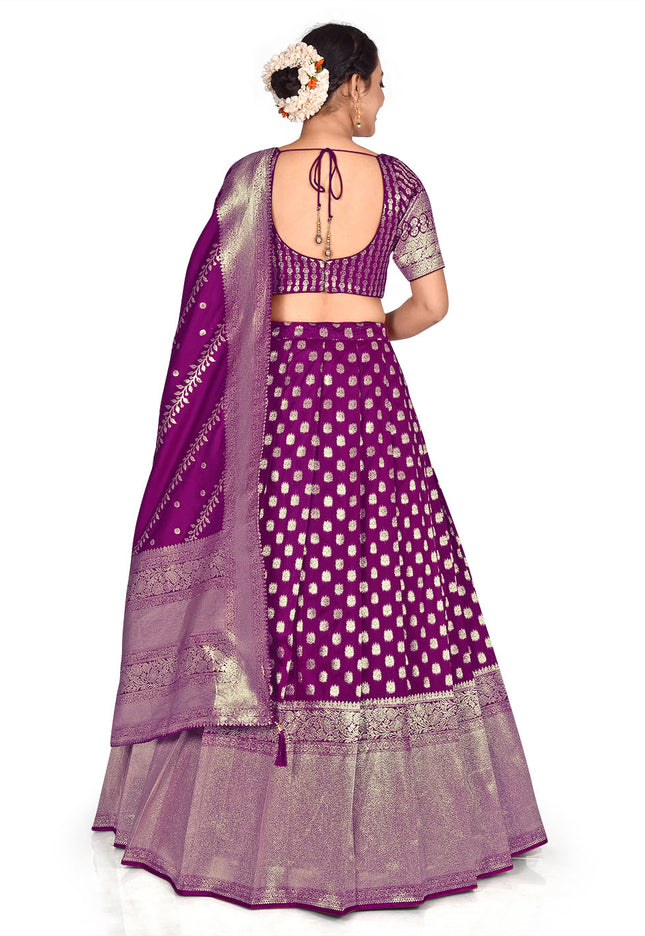 Purple Banarasi Silk Lehenga
