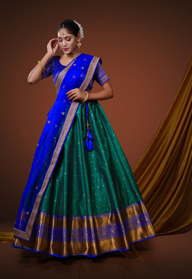 Green Banarasi Pattu Half Saree