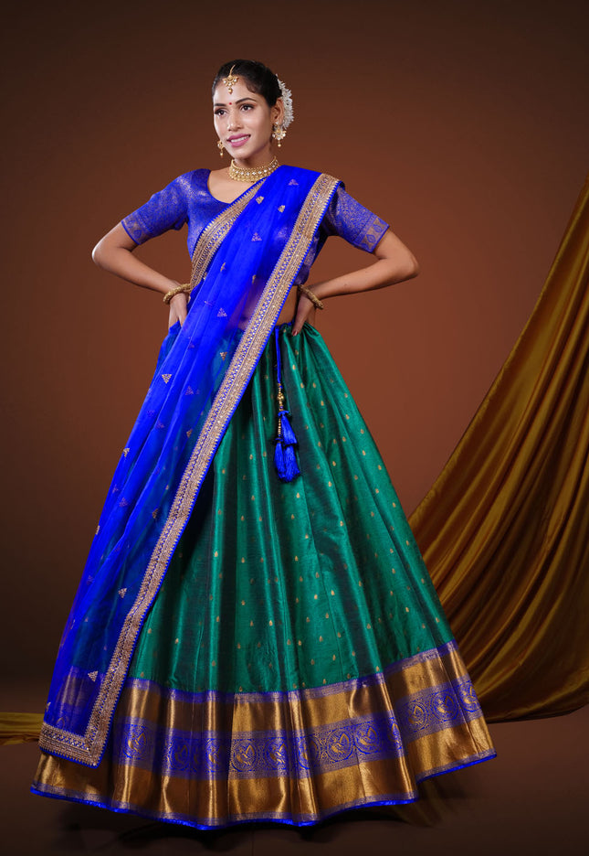 Green Banarasi Pattu Half Saree