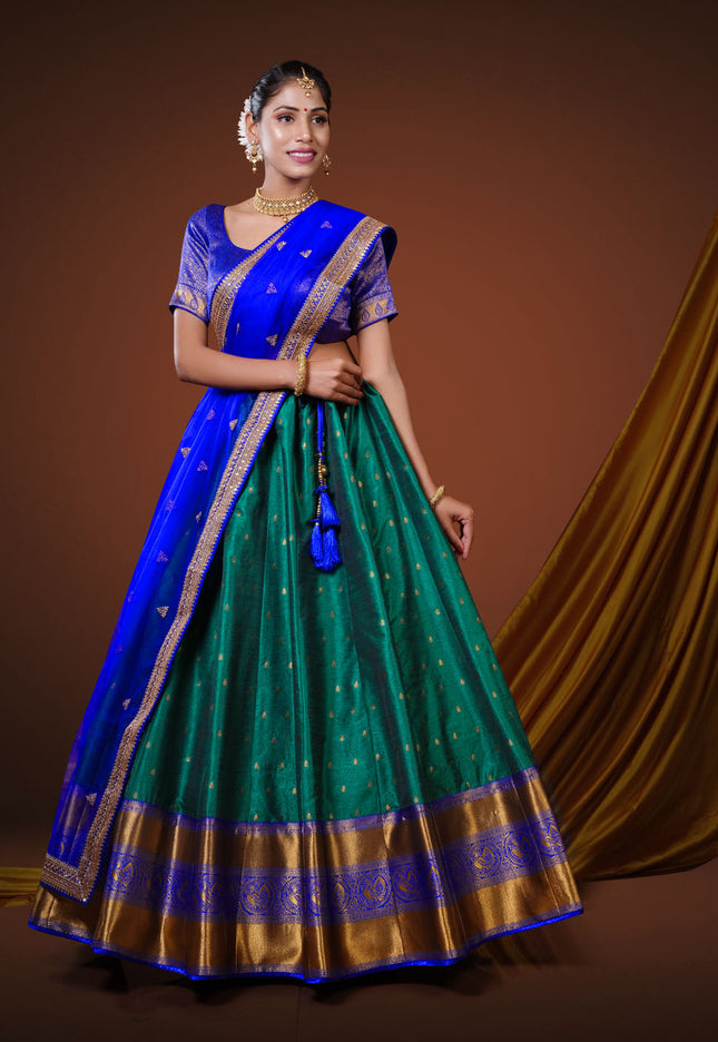 Green Banarasi Pattu Half Saree