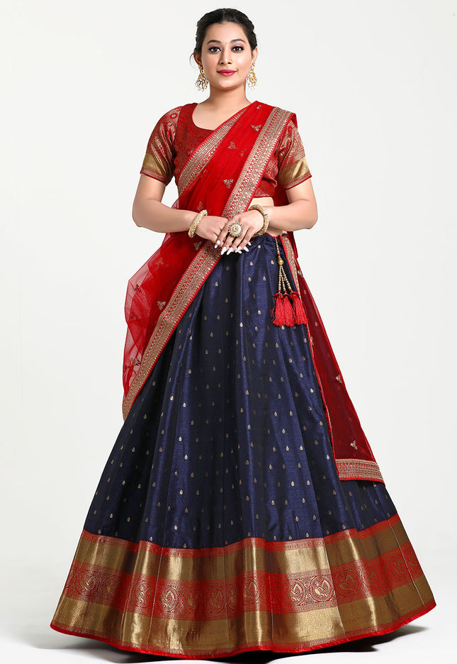 Navy Blue Banarasi Pattu Half Saree