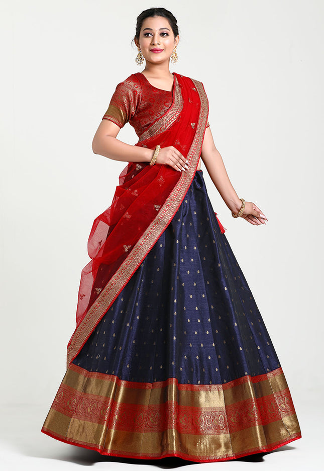 Navy Blue Banarasi Pattu Half Saree