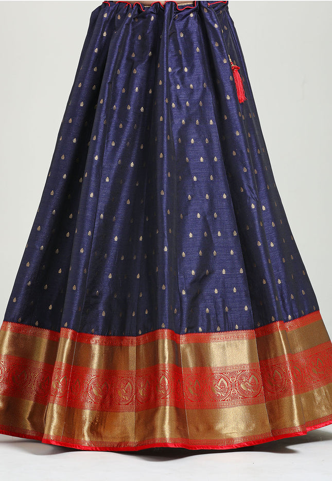 Navy Blue Banarasi Pattu Half Saree