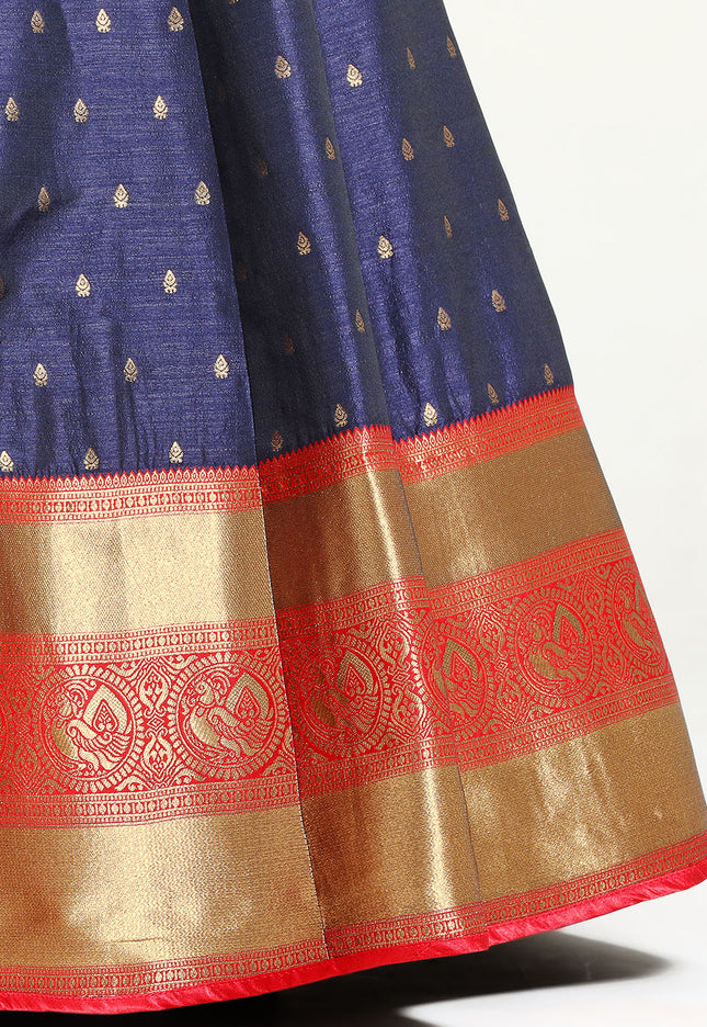 Navy Blue Banarasi Pattu Half Saree