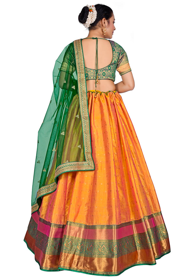 Gold Banarasi Pattu Half Saree Wirh Zari Work