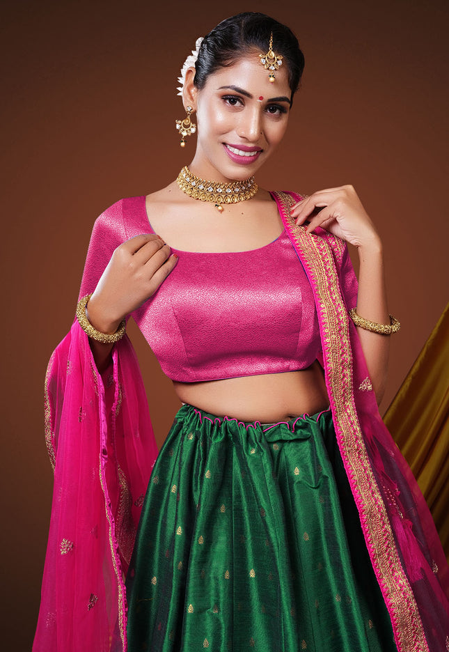 Green Banarasi Pattu Half Saree