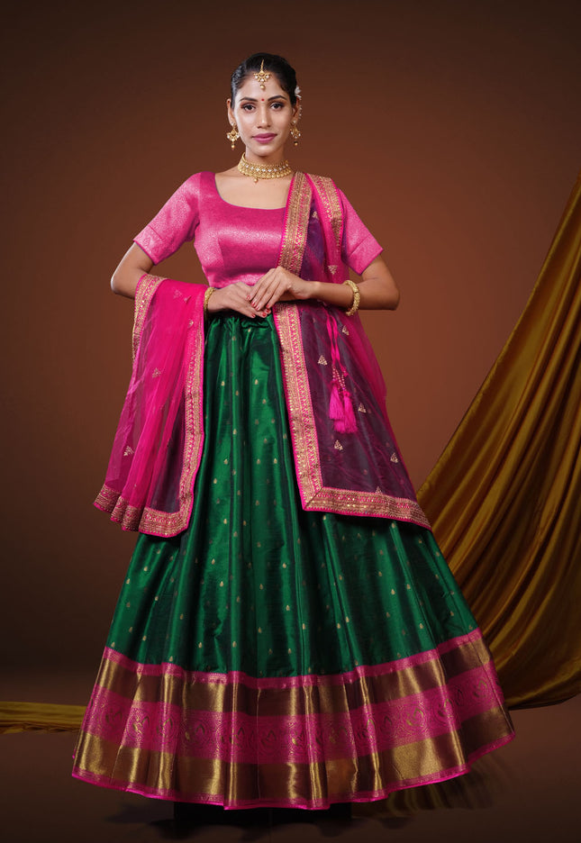 Green Banarasi Pattu Half Saree