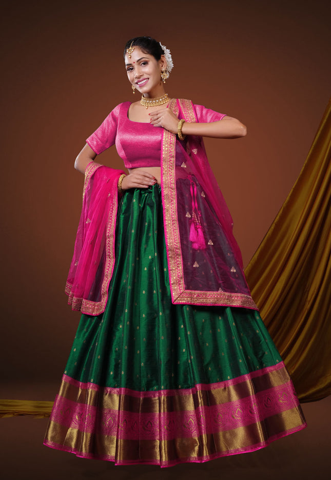 Green Banarasi Pattu Half Saree