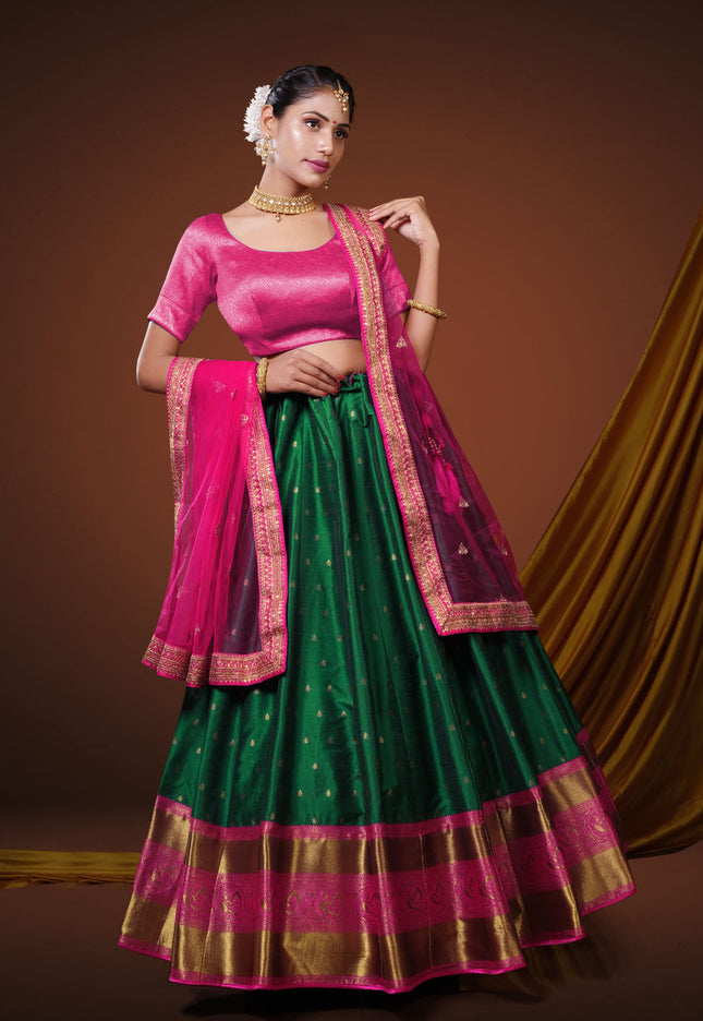 Green Banarasi Pattu Half Saree