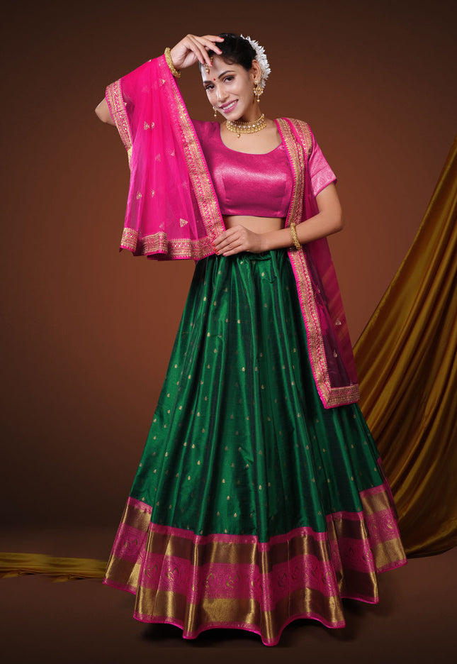 Green Banarasi Pattu Half Saree