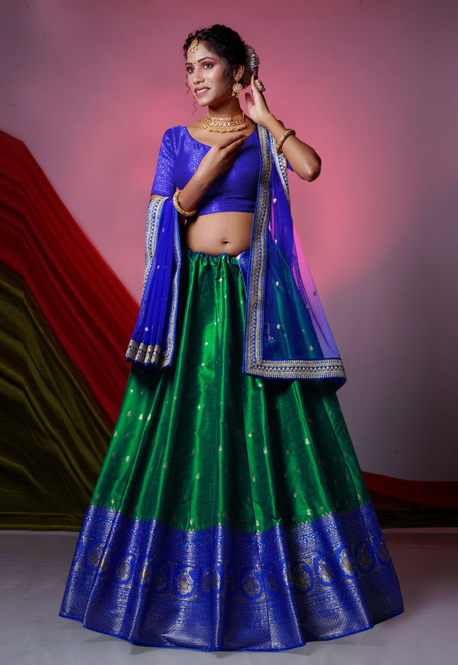 Green Banarasi Silk Lehenga
