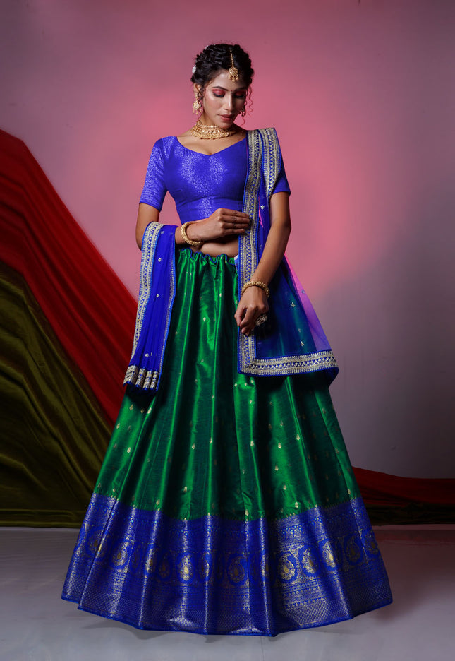 Green Banarasi Silk Lehenga