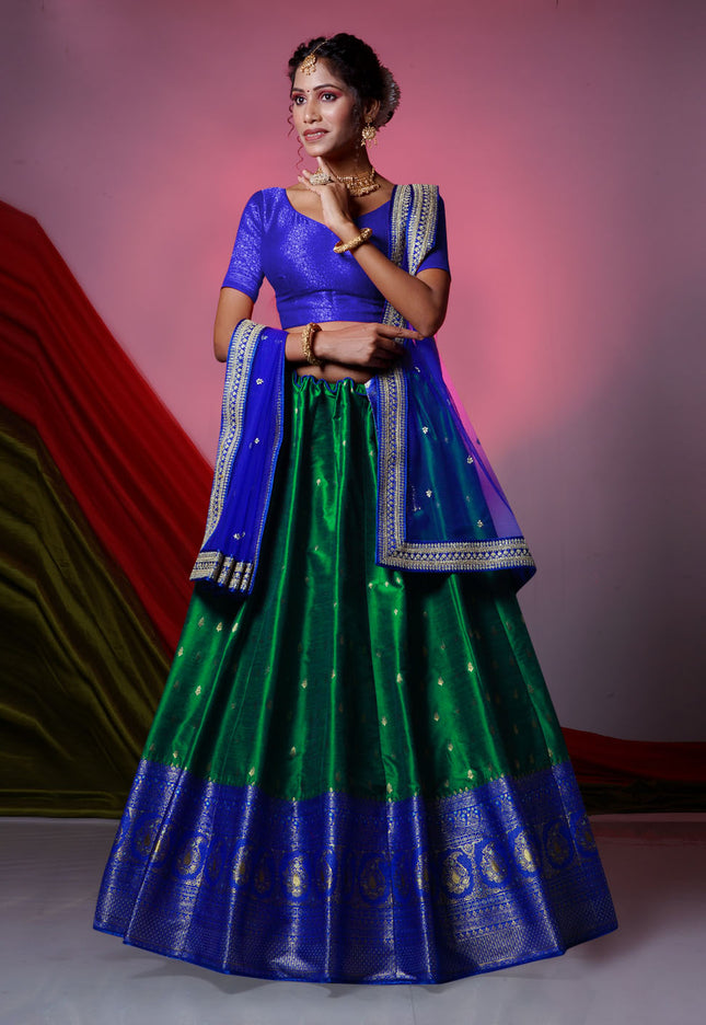 Green Banarasi Silk Lehenga
