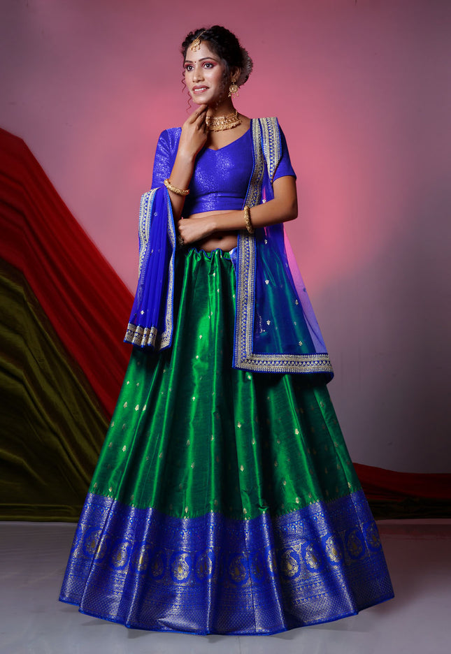 Green Banarasi Silk Lehenga