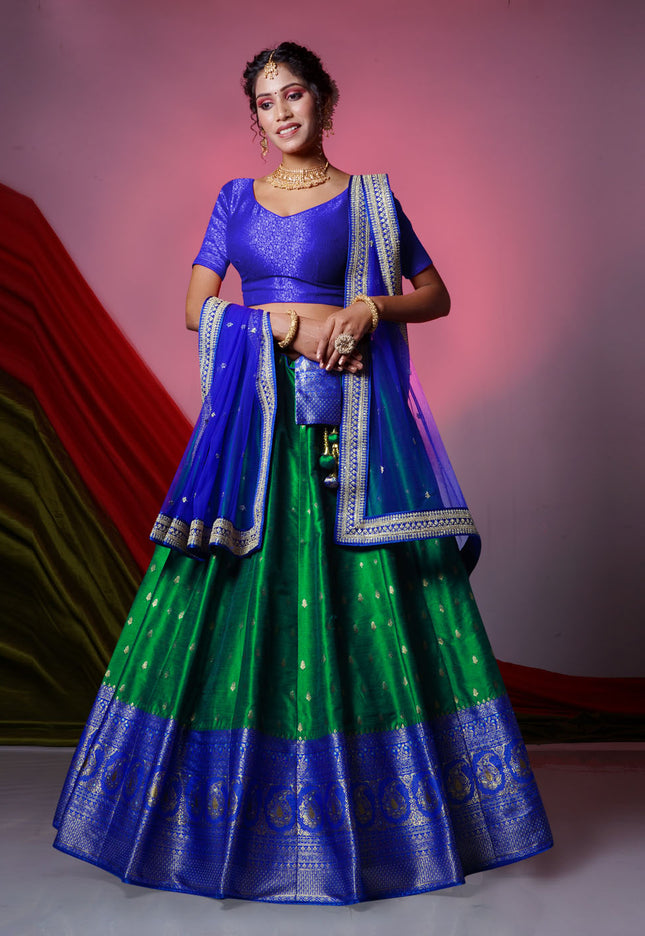 Green Banarasi Silk Lehenga