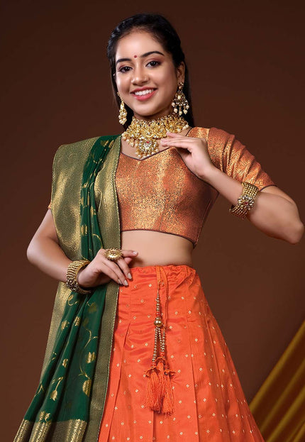 Orange Banarasi Silk Lehenga