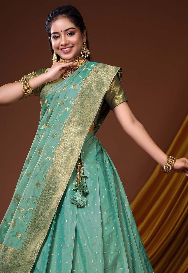 Sea Green Banarasi Silk Lehenga