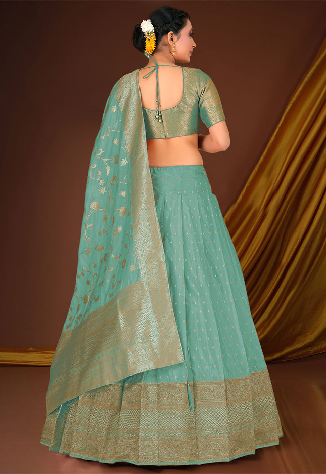 Sea Green Banarasi Silk Lehenga