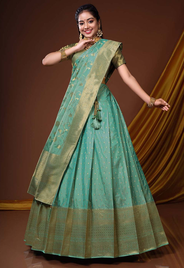 Sea Green Banarasi Silk Lehenga