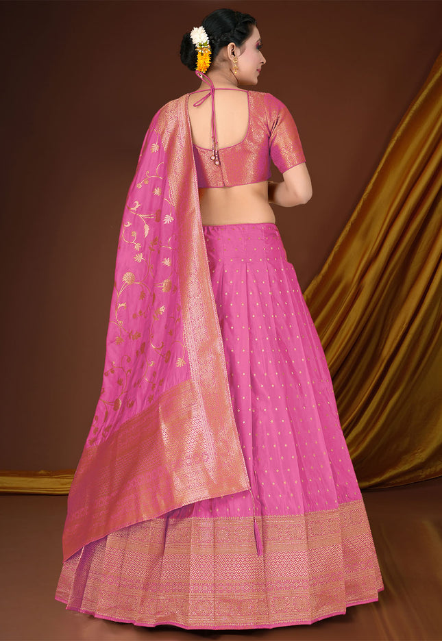 Pink Banarasi Silk Lehenga 