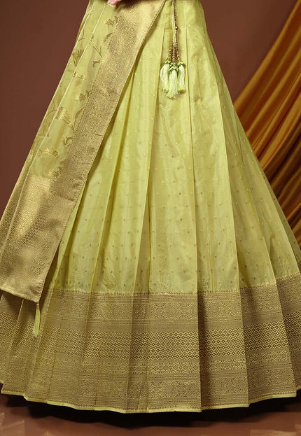 Lemon Banarasi Silk Lehenga