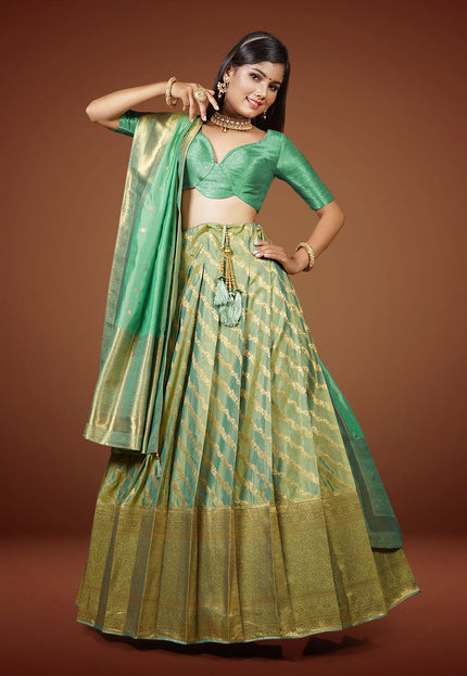 Sea Green Banarasi Half Saree